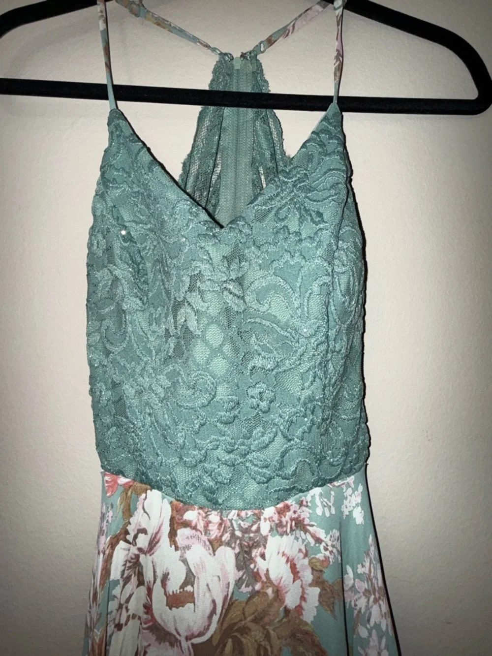 Betsey Johnson Mint Green Lace & Floral Chiffon Mini Dress - Picture 5 of 9